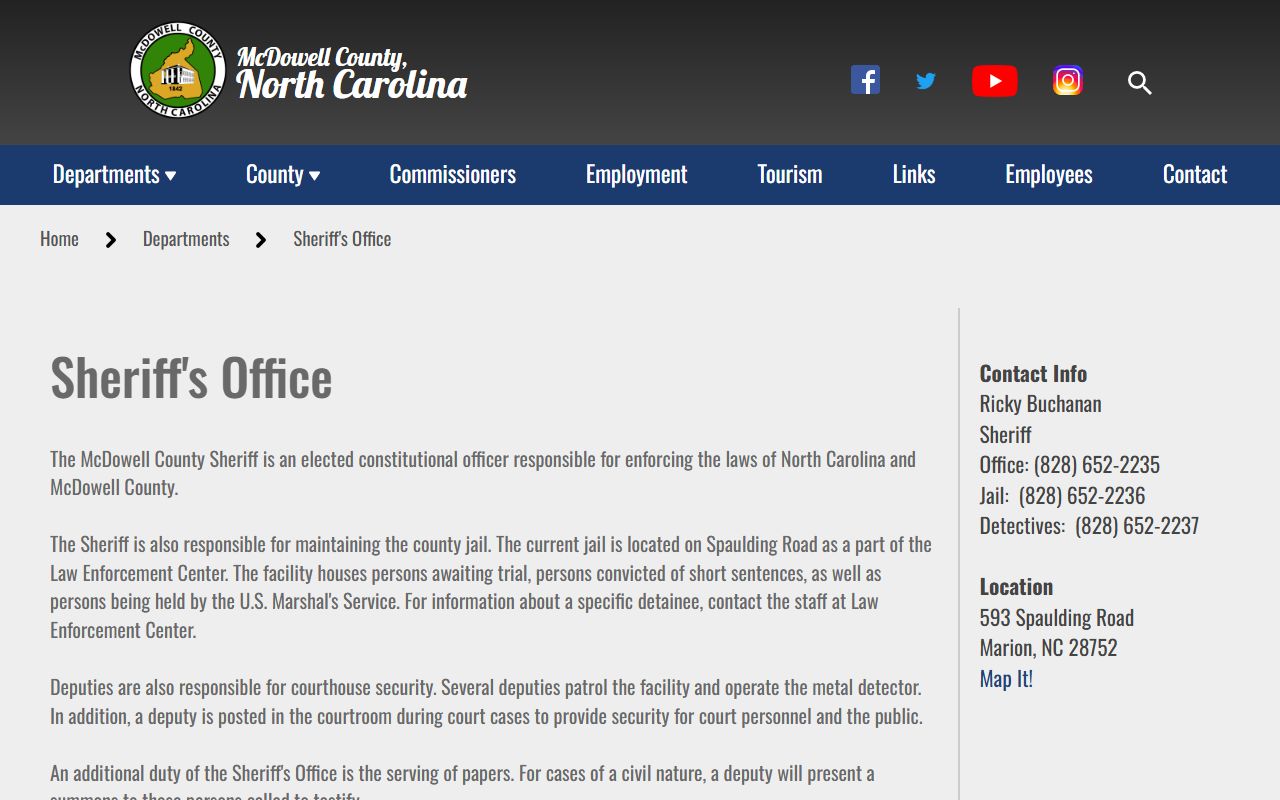 McDowell County inmate population county sheriff jail role