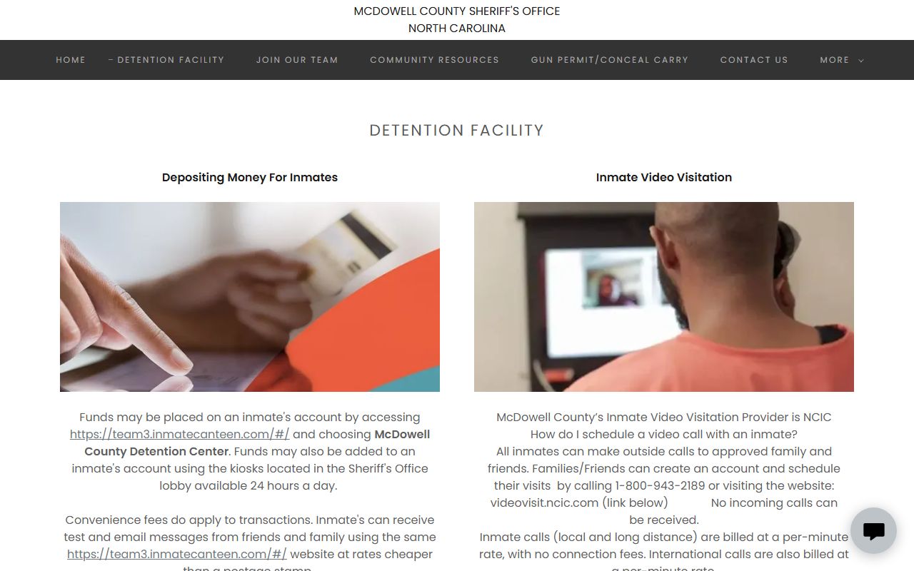 McDowell County sheriff detention facility services page