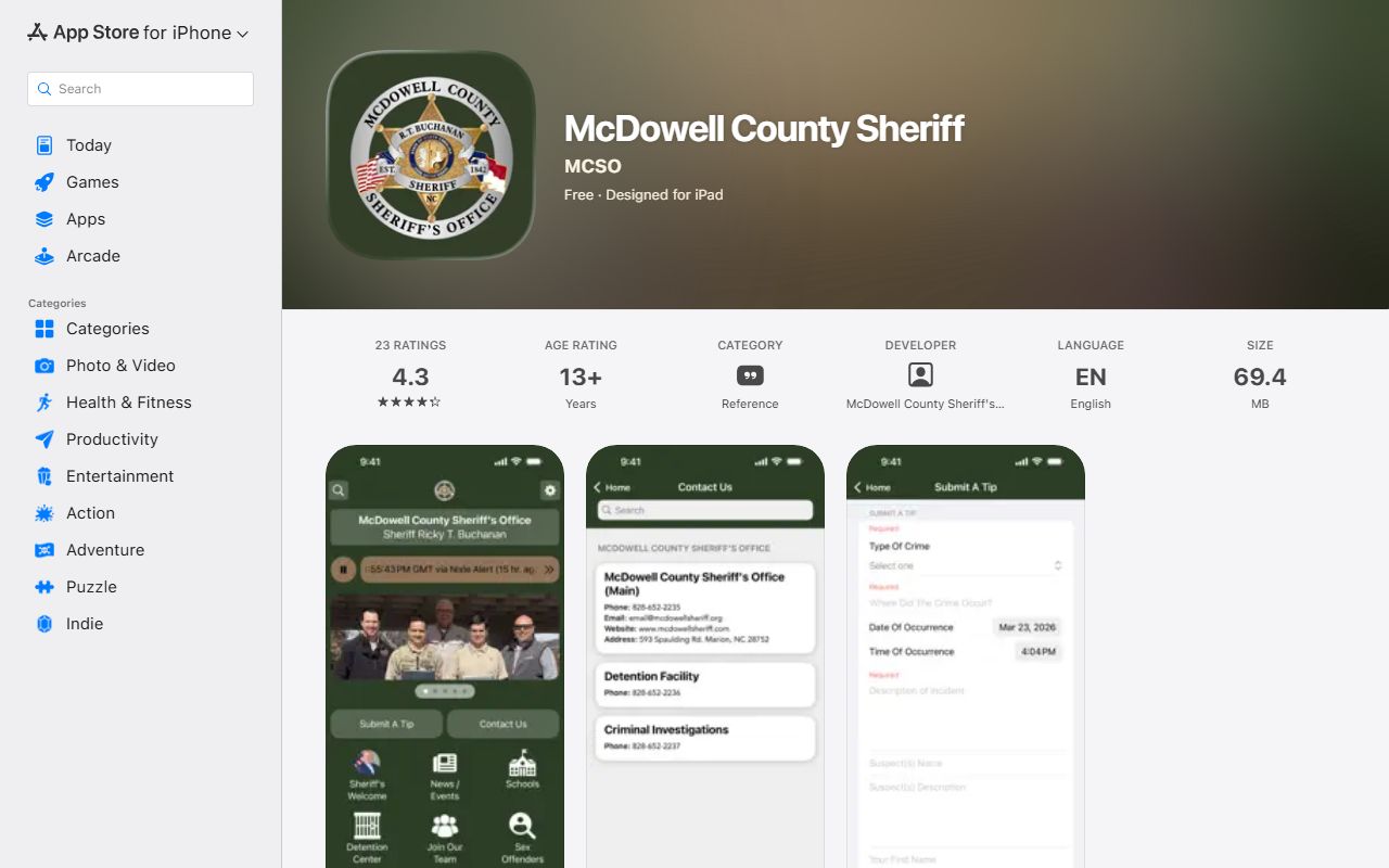McDowell County Sheriff app inmate search listing for booking photo research