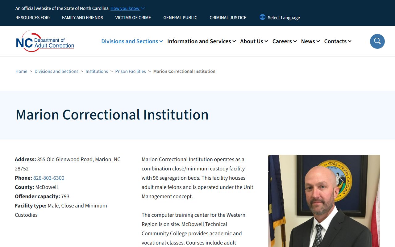NCDAC Marion Correctional Institution facility page